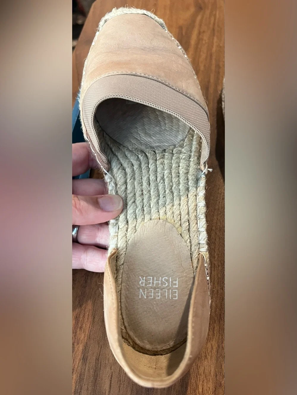 Eileen Fisher Women's 6.5  Lady-Nu d'Orsay Espadrille Shoe Tan Suede Jute Flats